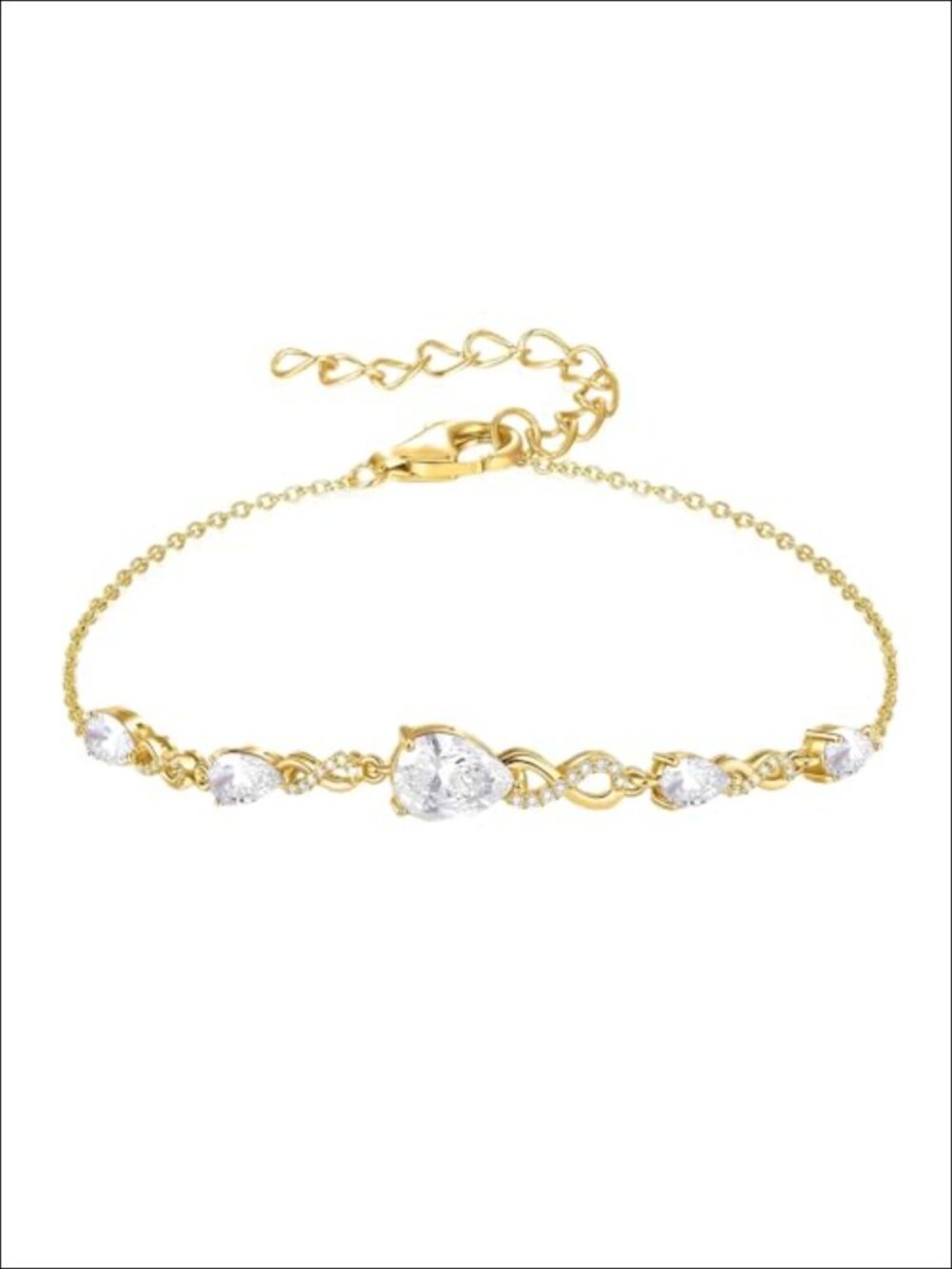 18K Gold-Plated Birthstone Teardrop Infinity Charm Link Bracelet, Adjustable